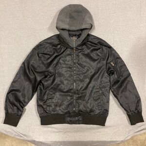 Swiss Cross Mens Black Bomber Jacket Hooded Layered Look Utility Pocket Size L